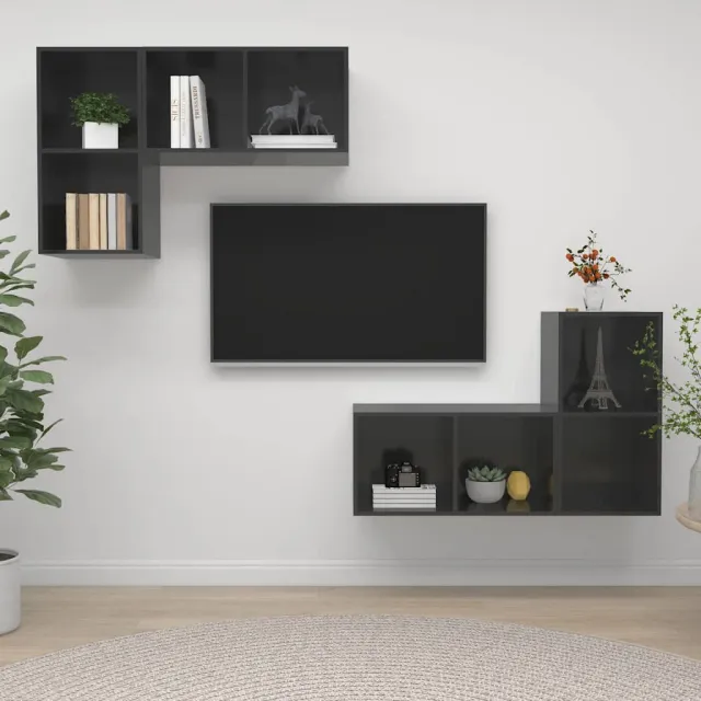 vidaXL Tv-wandmeubelen 4 st bewerkt hout hoogglans grijs, foto 2