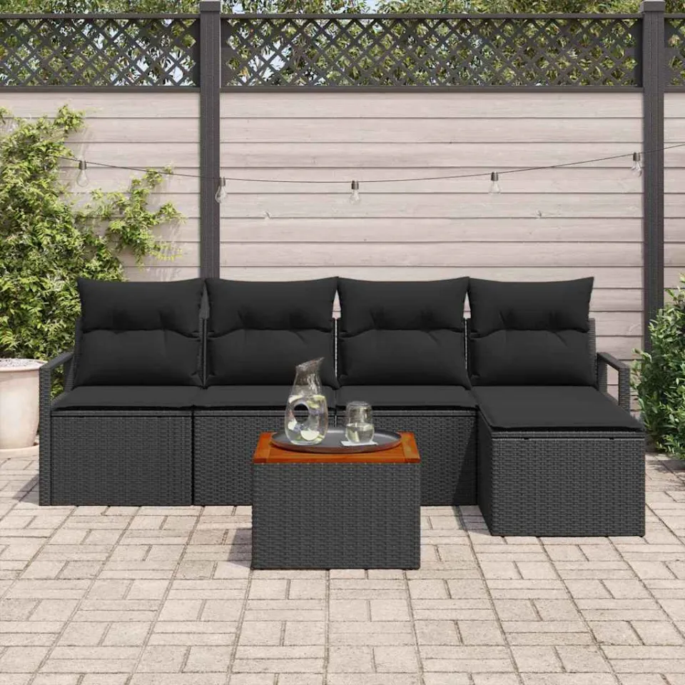 vidaXL Tuinbankenset 6 st Zwart poly rattan, foto 3