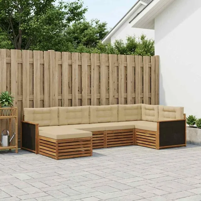 vidaXL Buiten bankenset 6 st 6-zits Natuurlijk en Beige