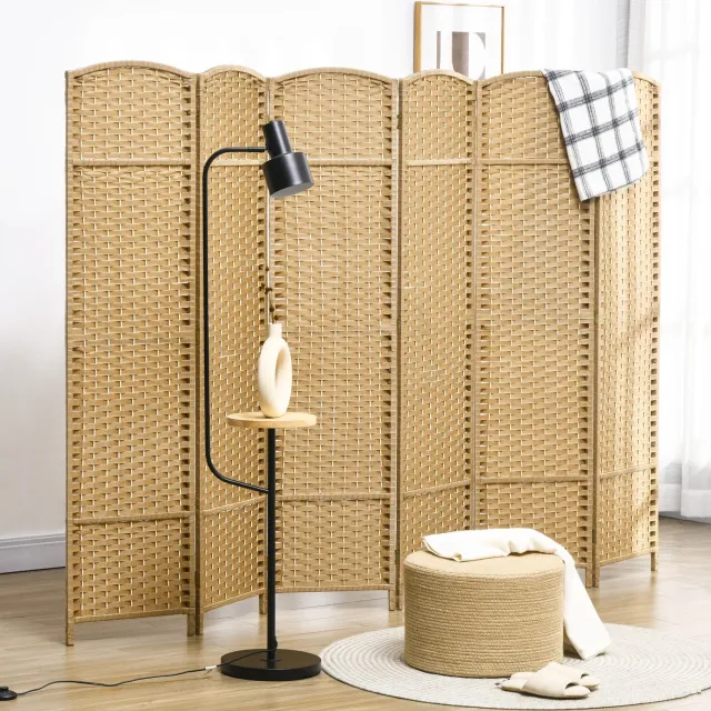 HAUSS SPOLE Kamerscherm Opvouwbaar – Zesdelig – 240 x 170 cm – Grenenhout en Polypropyleen – Naturel – Ruimteverdeler voor Woonkamer en Slaapkamer Naturel houtkleur