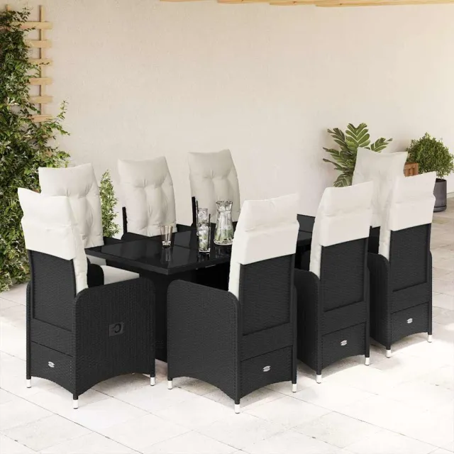 vidaXL 9-delige Bistroset met kussens poly rattan zwart, foto 2
