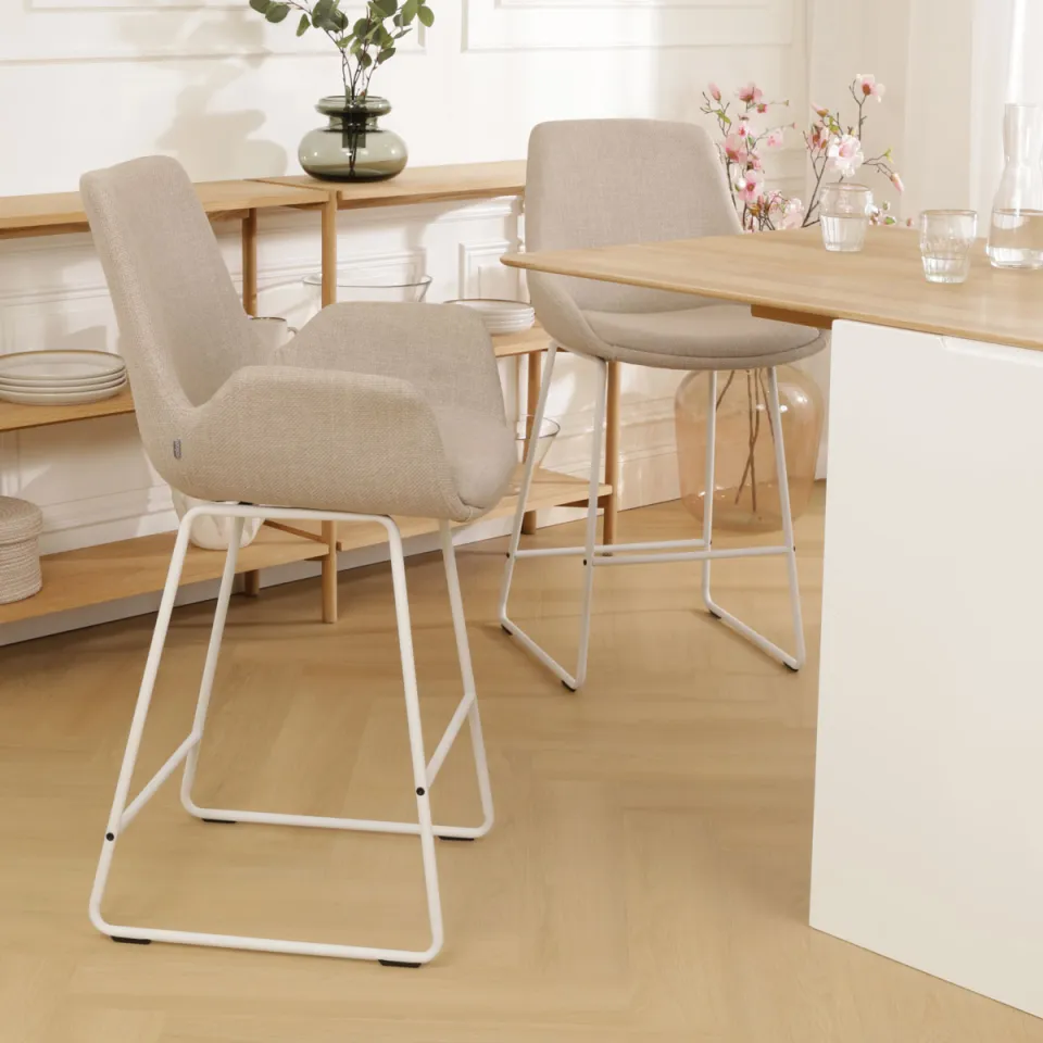 Nolon Nino-Eef barkruk beige - wit onderstel - 75 cm, foto 2