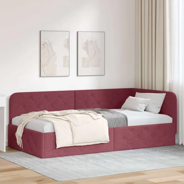 vidaXL Hoekbedframe Wijnrood 90 x 190 cm Stof