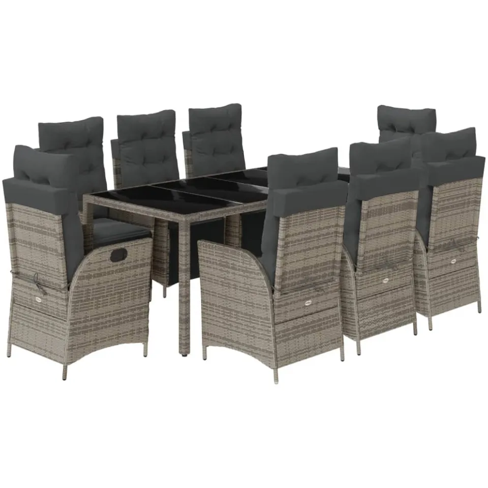 vidaXL 9-delige Tuinset met kussens poly rattan grijs, foto 4