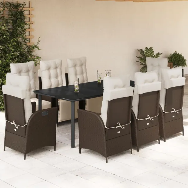 vidaXL 9-delige Tuinset met kussens poly rattan bruin, foto 2