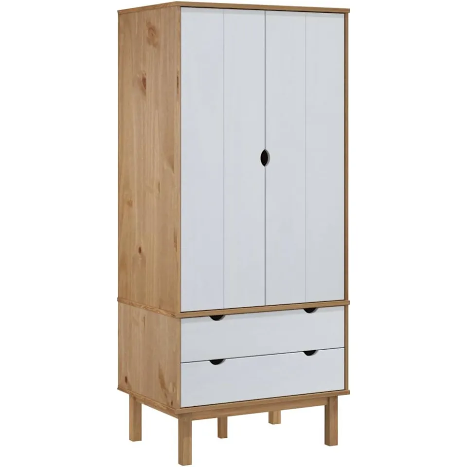 vidaXL Kledingkast OTTA 76,5x53x172 cm massief grenenhout bruin en wit, foto 3