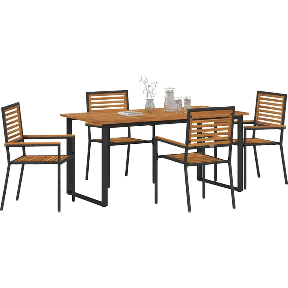 vidaXL Tuin eettafelset 5 st Zwart Massief Acaciahout