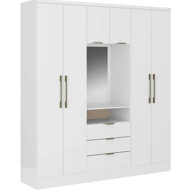 Vente-unique Kast met 6 deuren en 3 lades - Met spiegel - L180 cm - Kleur: wit - ELORIO
