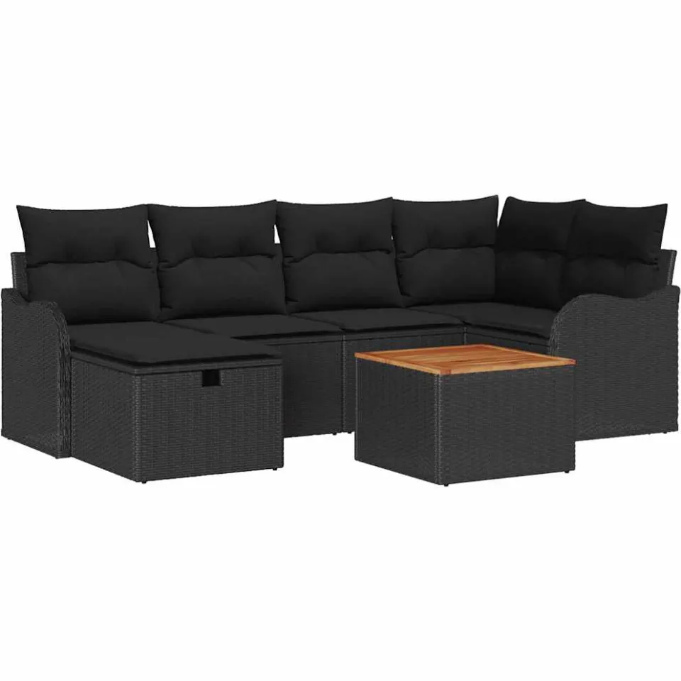vidaXL Tuinbankenset 7 st Zwart Poly riet