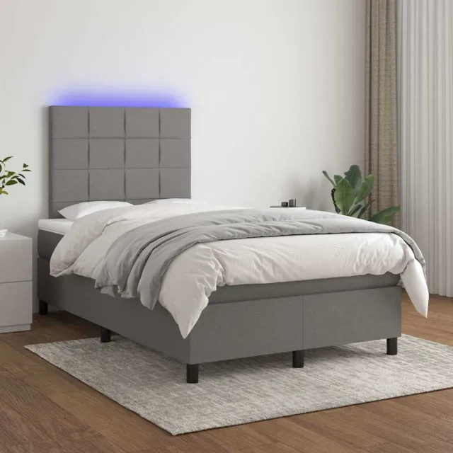 vidaXL Boxspring met matras en LED stof donkergrijs 120x200 cm grijs