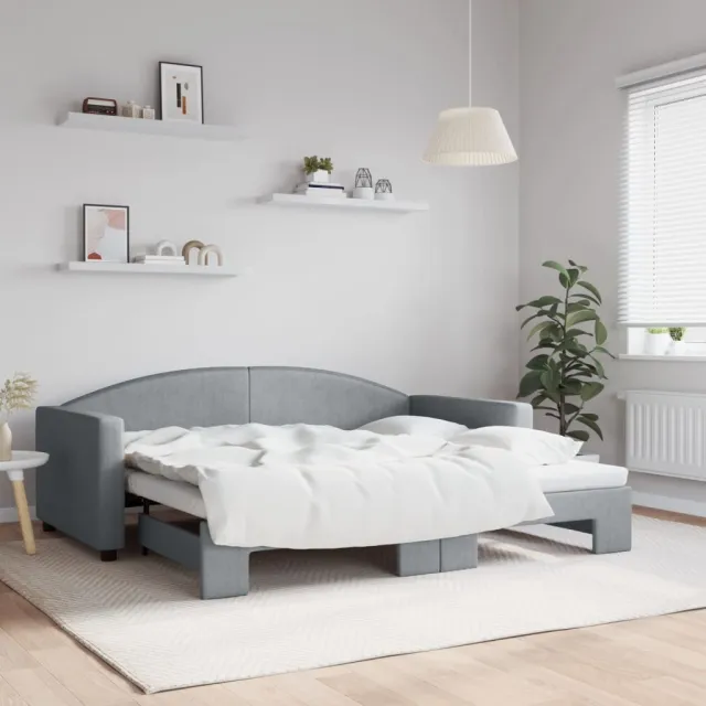 vidaXL Slaapbank met onderschuifbed 90x190 cm stof lichtgrijs