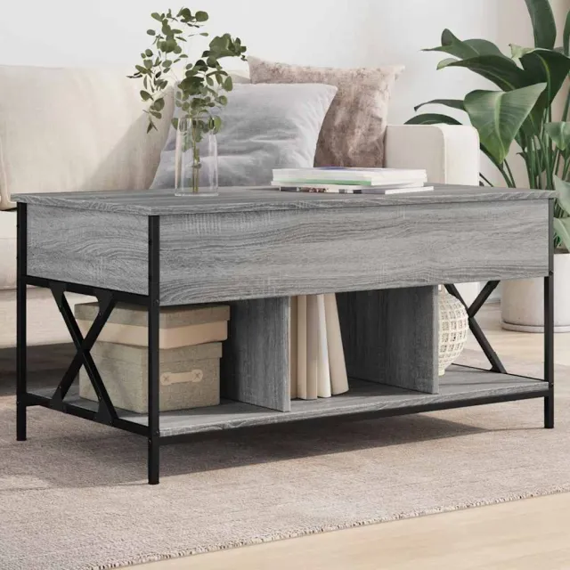 vidaXL Salontafel 100x55x50 cm bewerkt hout en metaal grijs sonoma, foto 2