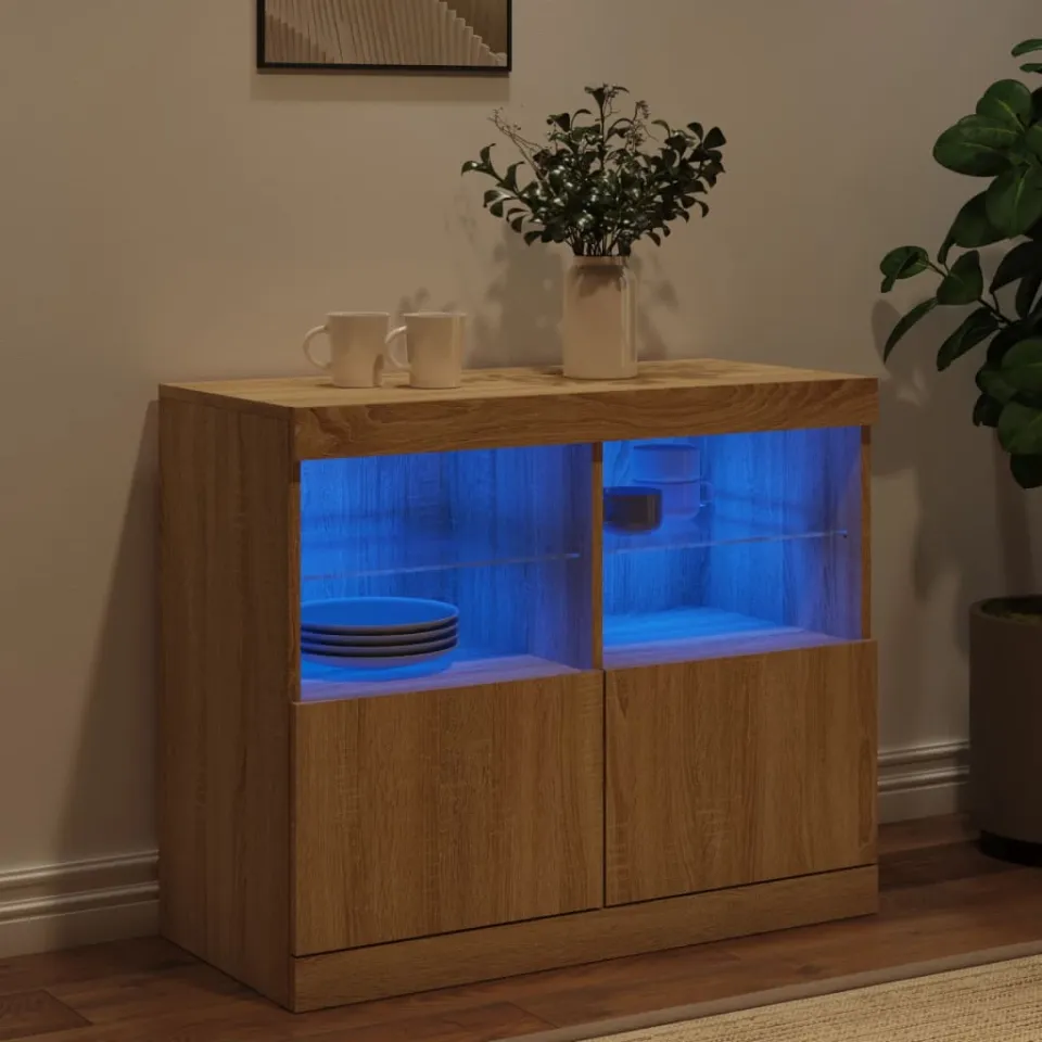 vidaXL Dressoir met LED-verlichting 81x37x67 cm sonoma eikenkleurig, foto 2