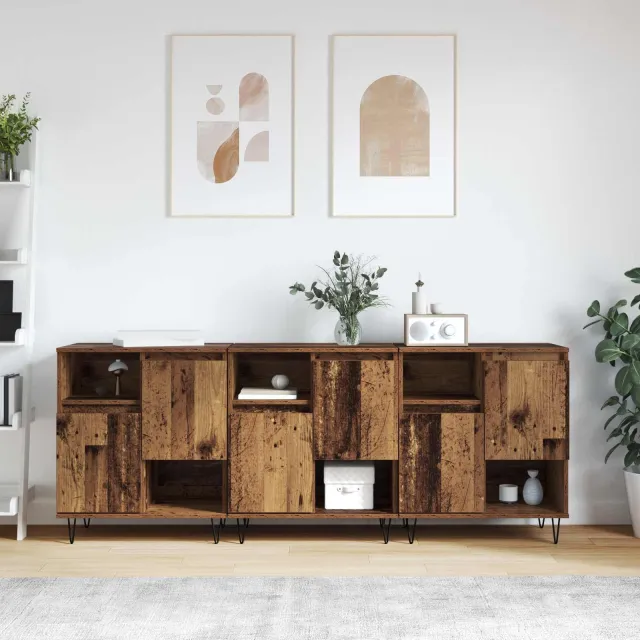 vidaXL Dressoir 3 st Oudhout 60 x 35 x 70 cm bruin