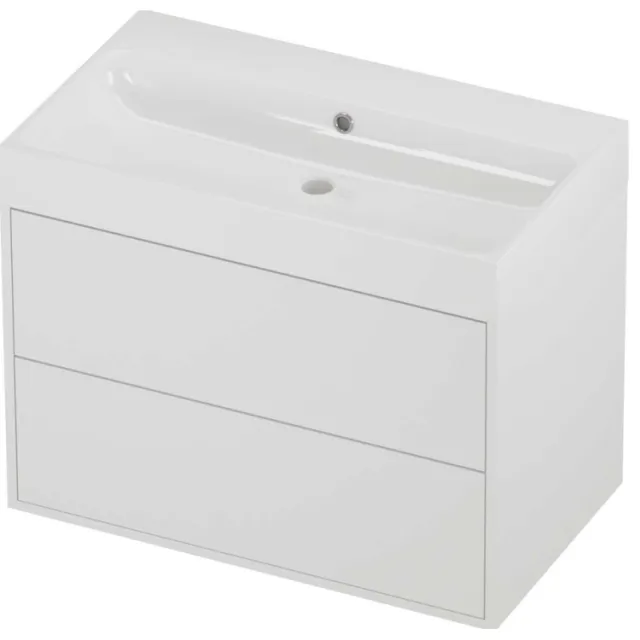 Proline Podium Badmeubelset Polystone Loft 2 Laden 80x46x62 cm Glans Wit Mat White Mat Wit