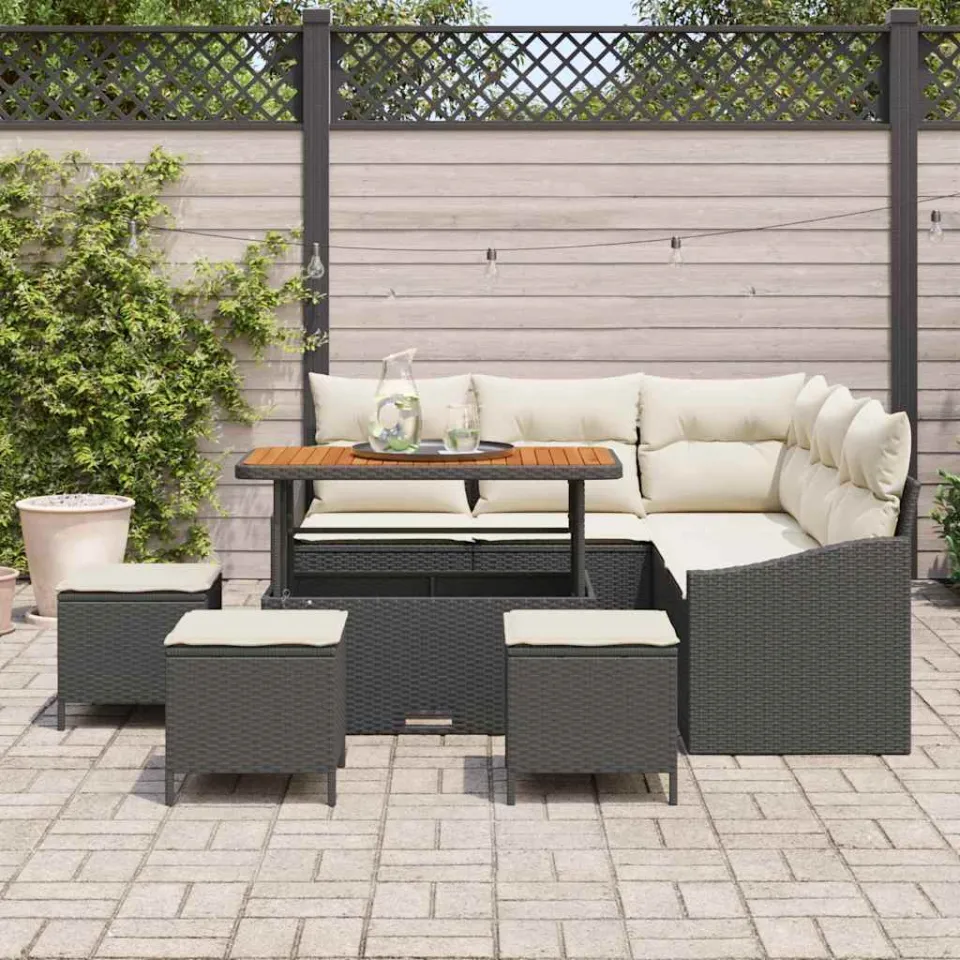 vidaXL Tuinbankenset 9 st Zwart poly rattan, foto 3