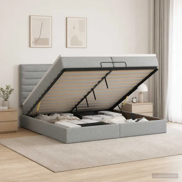 vidaXL Ottoman bed met matras Lichtgrijs 200 x 200 cm Stof