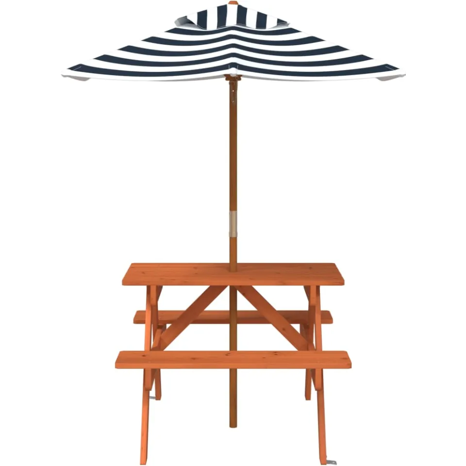 vidaXL Picknicktafel voor 4 kinderen met parasol massief vurenhout Bruin