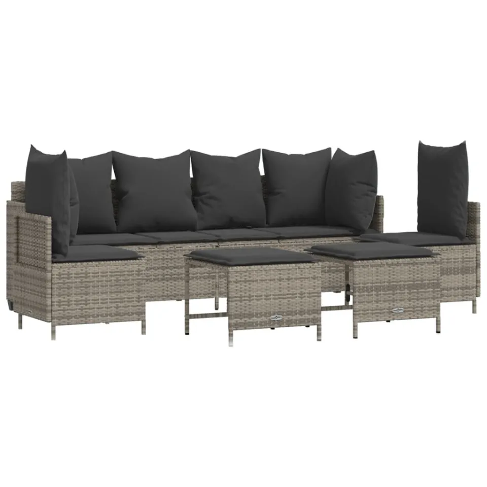 vidaXL 5-delige Loungeset met kussens poly rattan grijs, foto 3