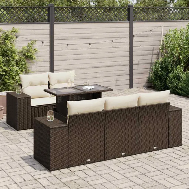 vidaXL 6-delige Loungeset met kussens poly rattan bruin, foto 2