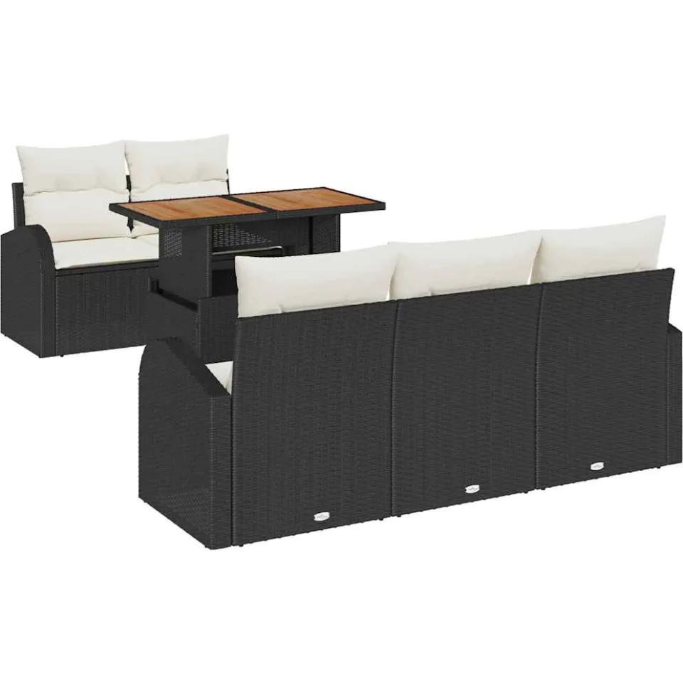 vidaXL Tuin Sofa Set 6 st Zwart Poly riet, foto 4