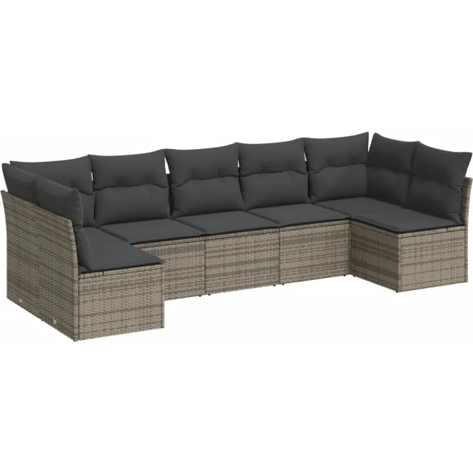 vidaXL 7-delige Loungeset met kussens poly rattan grijs, foto 3