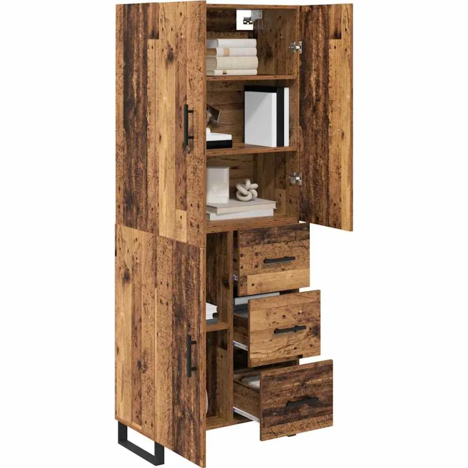 vidaXL Hoge kast 2 st Oud Hout 69,5 x 34 x 180 cm Bruin
