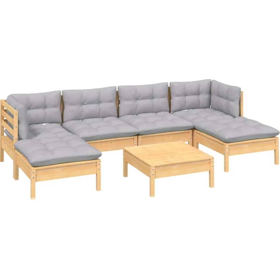 vidaXL 7-delige Loungeset met grijze kussens grenenhout grijs