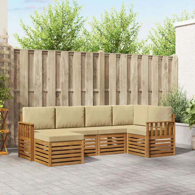 vidaXL Buiten bankenset 6 st 5-zits Natuurlijk en Beige