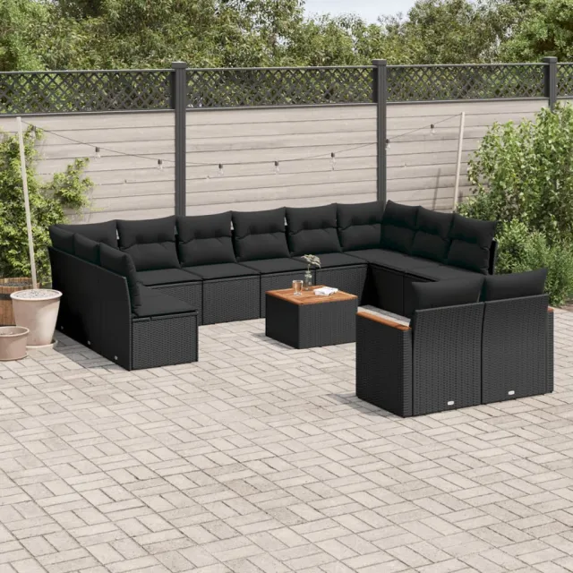vidaXL 13-delige Loungeset met kussens poly rattan zwart, foto 2