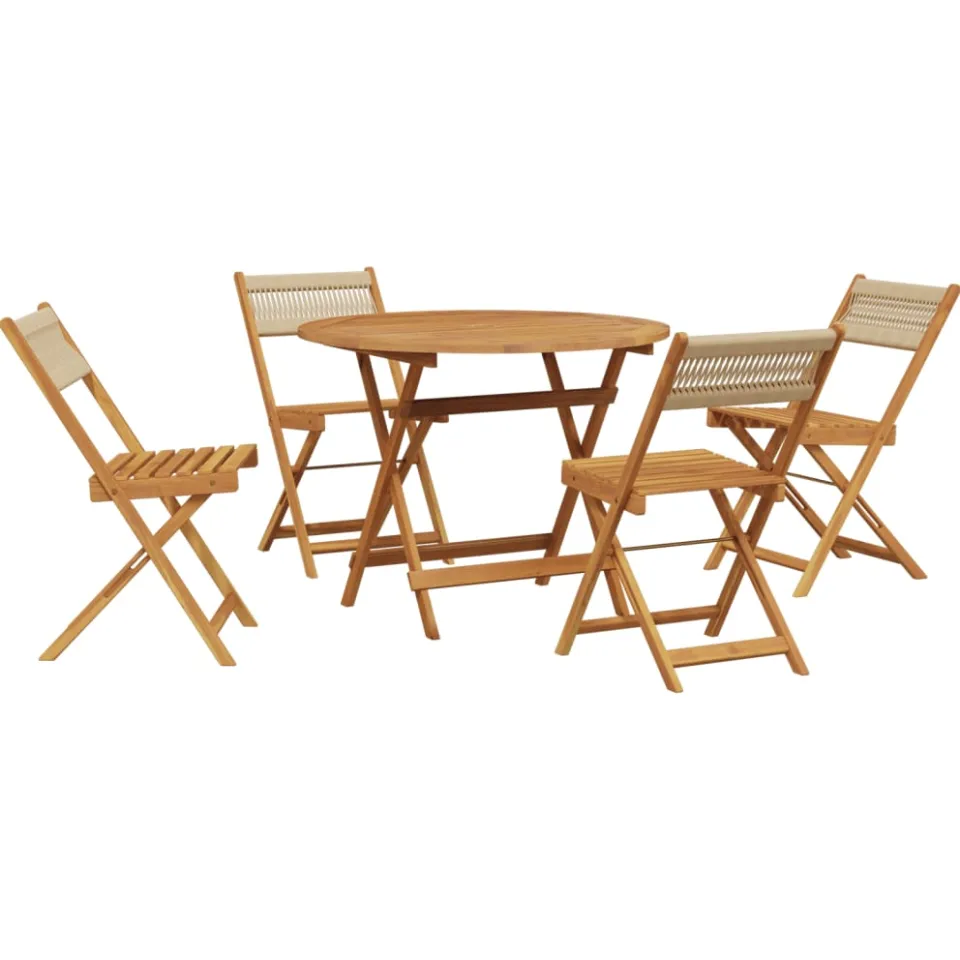vidaXL 5-delige Tuinset polypropeen en massief hout beige