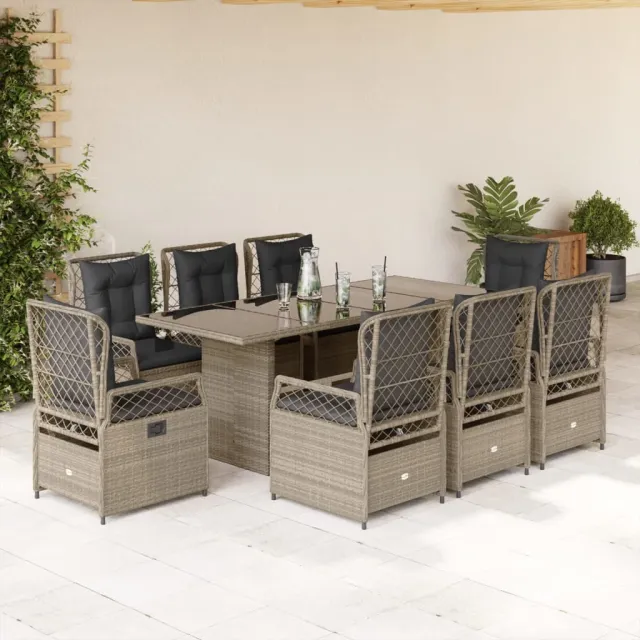 vidaXL 9-delige Tuinset met kussens poly rattan lichtgrijs