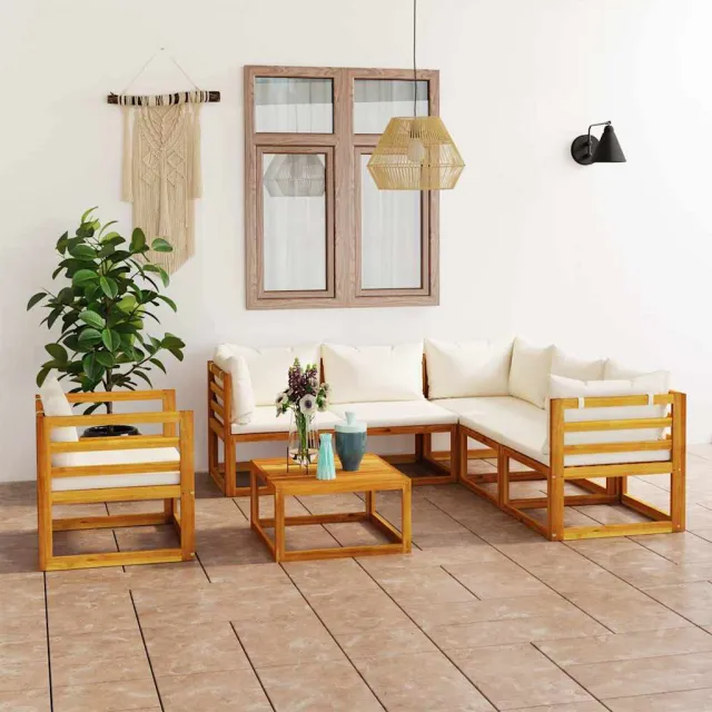 vidaXL 7-delige Loungeset met kussens massief acaciahout crème, foto 2