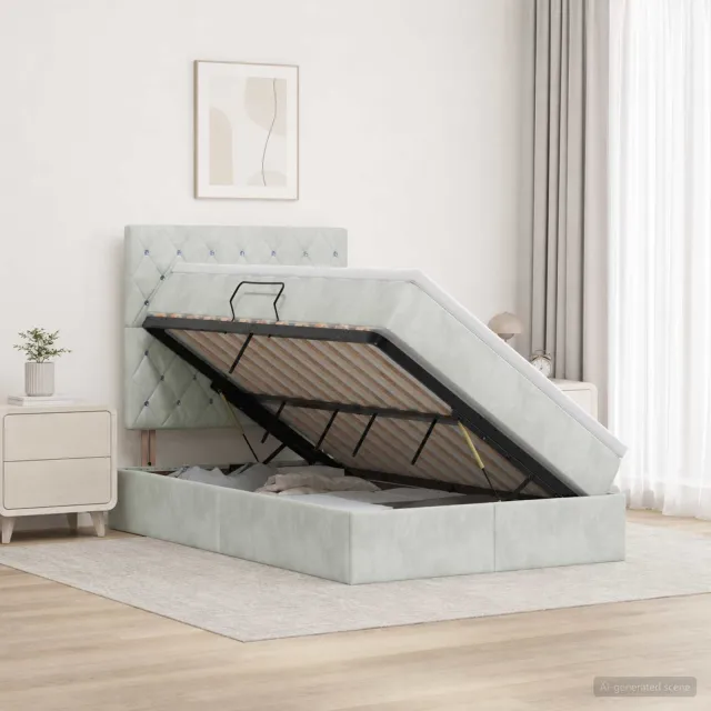 vidaXL Opslag bed met matras Lichtgrijs 120 x 200 cm Fluweel