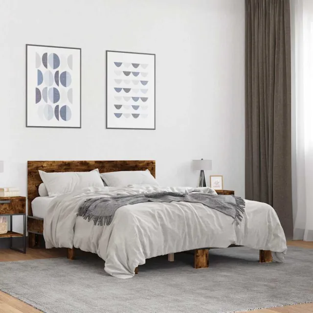 vidaXL Bedframe bewerkt hout metaal gerookt eikenkleurig 120x190 cm Bruin