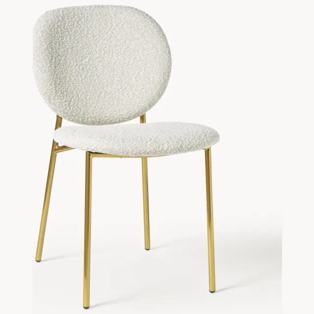 Westwing Collection Bouclé gestoffeerde stoelen Ulrica, 2 stuks Wit, Goudkleurig