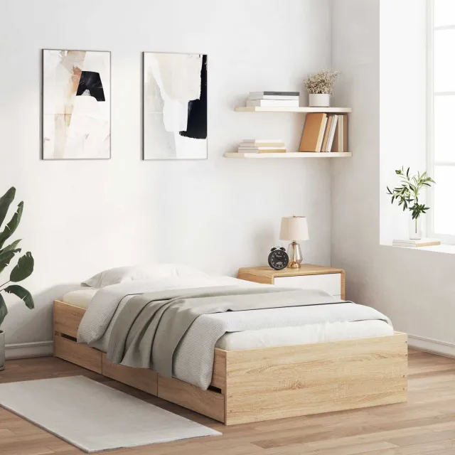 vidaXL Bedframe met opslag met lade Sonoma Eiken Bewerkt hout Bruin