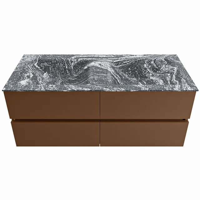Mondiaz VICA-DLUX 120cm badmeubel onderkast Rust 4 lades. Inbouw wastafel CLOUD dubbel 2 kraangaten, kleur Lava.