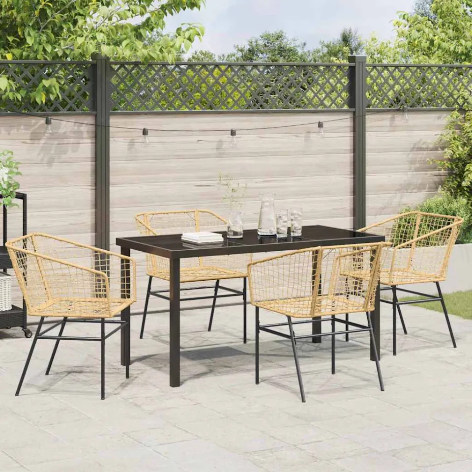 vidaXL Tuin eettafelset 5 st Bruin poly rattan, foto 4