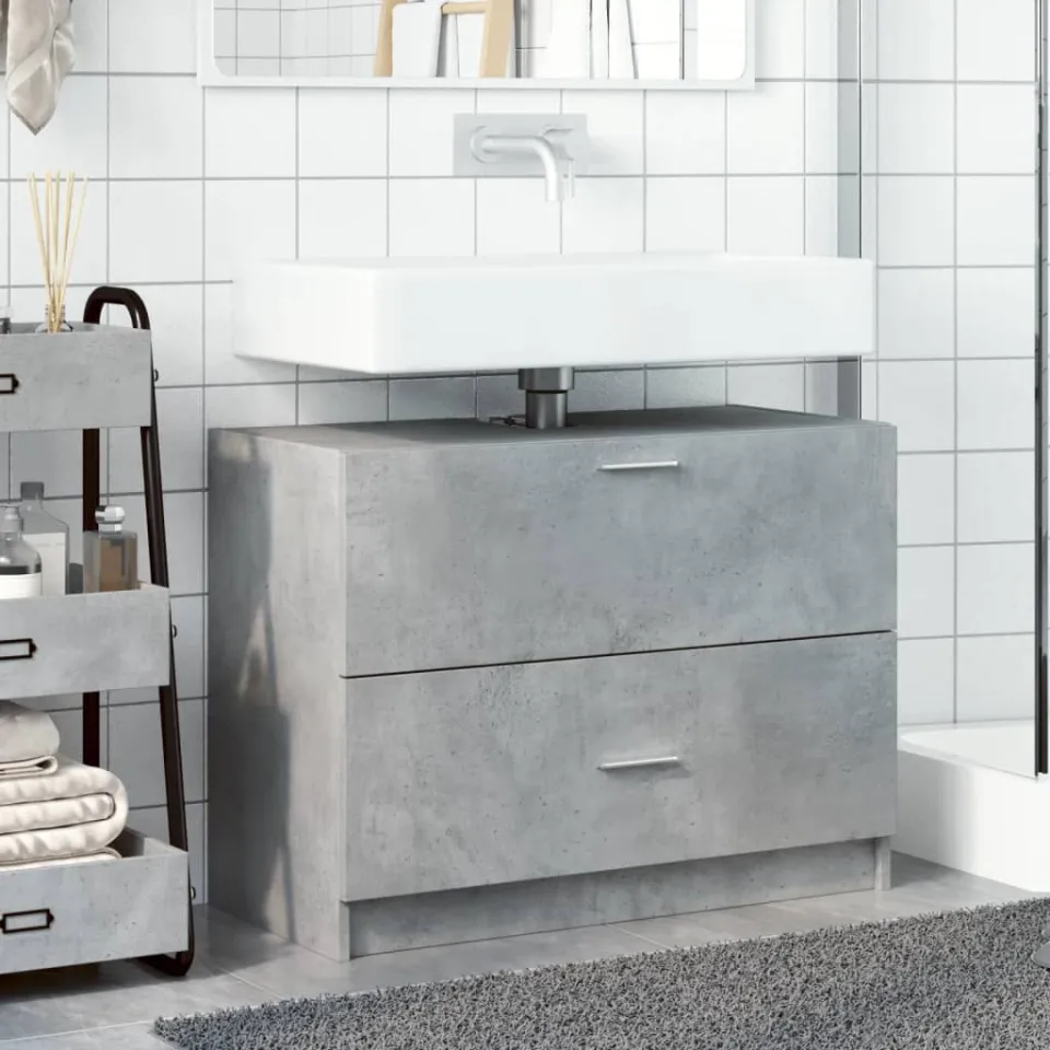vidaXL Wastafelkast 78x37x59 cm bewerkt hout betongrijs grijs, foto 3