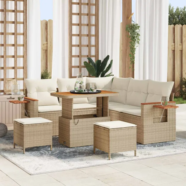vidaXL Tuinbankenset 8 st Beige poly rattan, foto 2