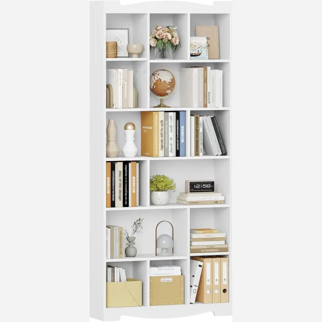 HILINSIE Boekenkast, vrijstaande kast met 6 niveaus (wit), 182,5 cm