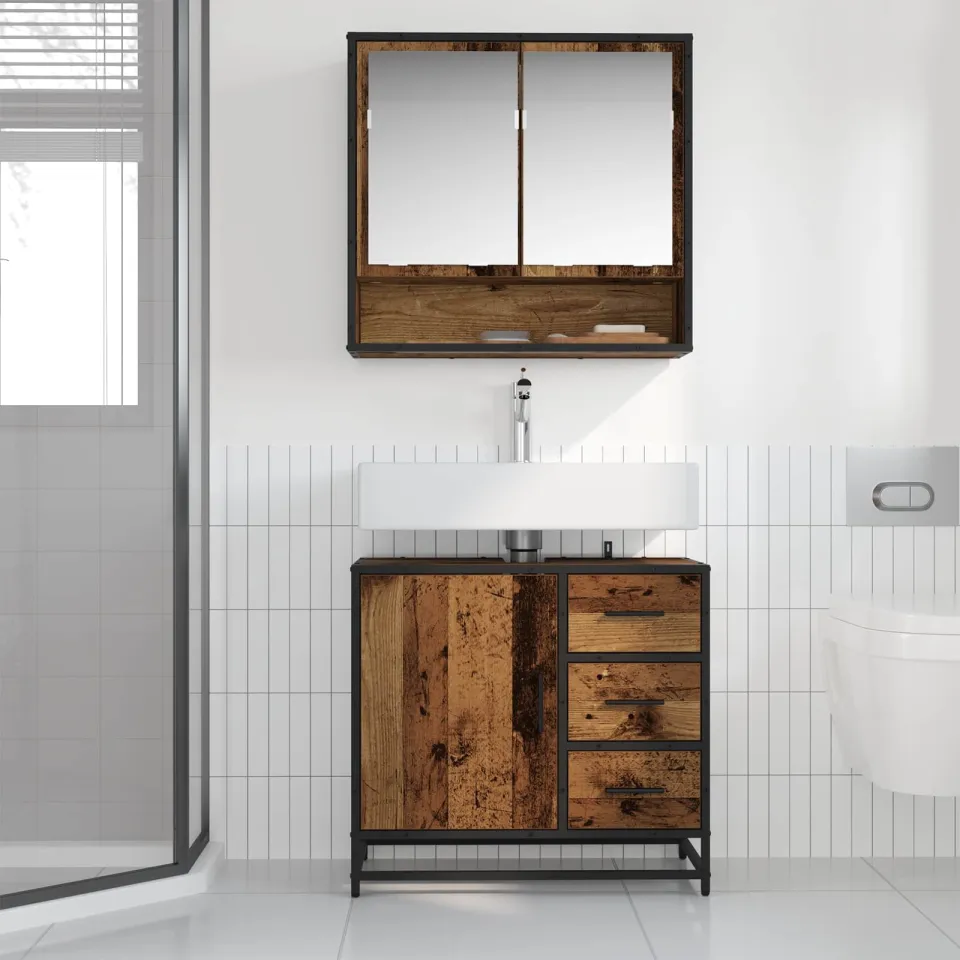 vidaXL Badkamerkast Oud Hout 65 x 33 x 60 cm Bewerkt hout bruin, foto 4