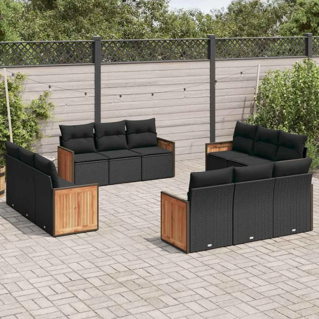 vidaXL 12-delige Loungeset met kussens poly rattan zwart, foto 2