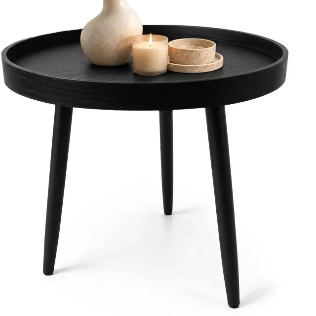 Akord Salontafel PICCO / Zwart / 40 cm / Rond / Opstaande Rand / Zwarte Poten / Industriële Stijl / 40 x 40 x 40 cm