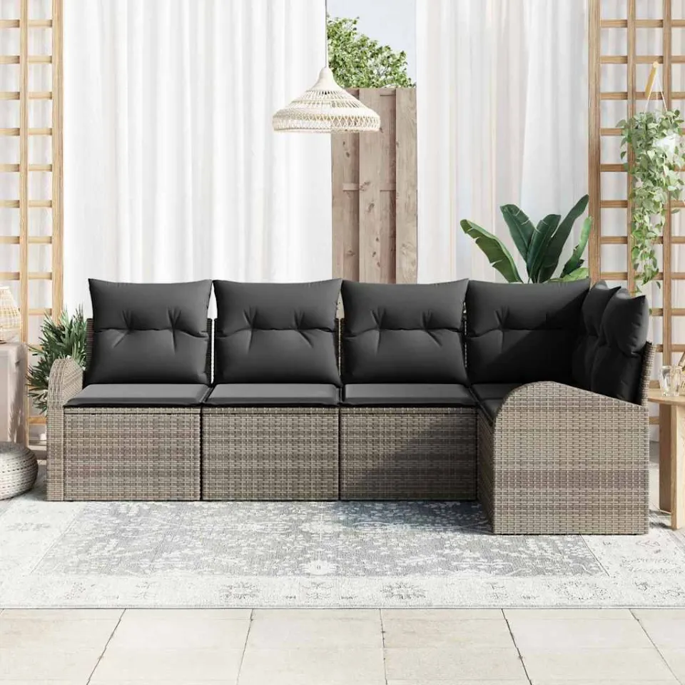 vidaXL Tuinbankenset 5 st Grijs poly rattan, foto 3