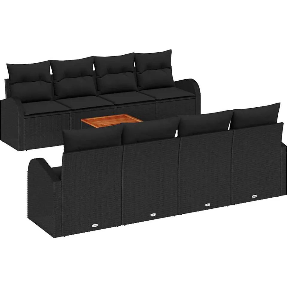 vidaXL Tuinbankenset 9 st Zwart poly rattan