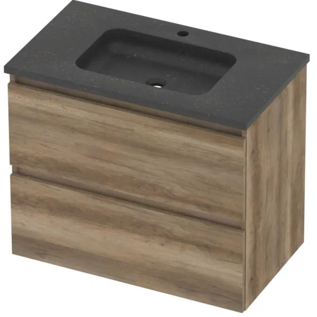 Basic-Line Rocky 46 Badmeubelset Hardsteen 1 Kraangat Greeploos 80x46x62 cm Scotch Oak Blue Stone Grijs