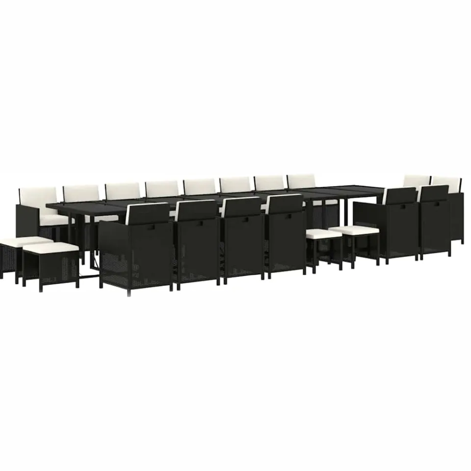 vidaXL 21-delige Tuinset met kussens poly rattan zwart