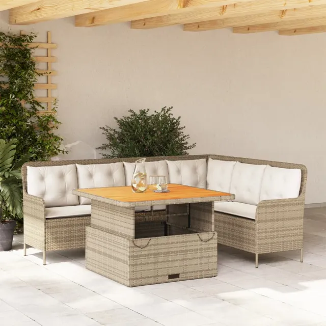vidaXL 2-delige Loungeset met kussens poly rattan beige, foto 2